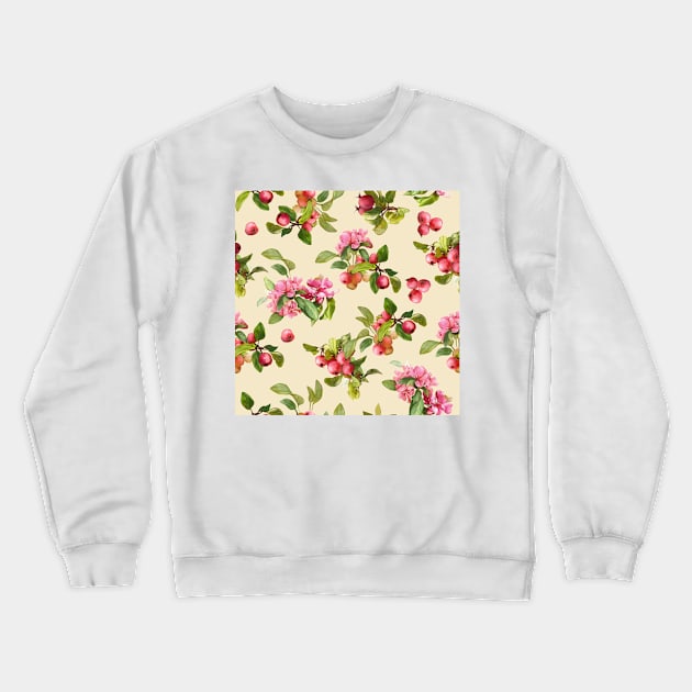 Watercolor small apple tree branch on yellow Crewneck Sweatshirt by orsinha